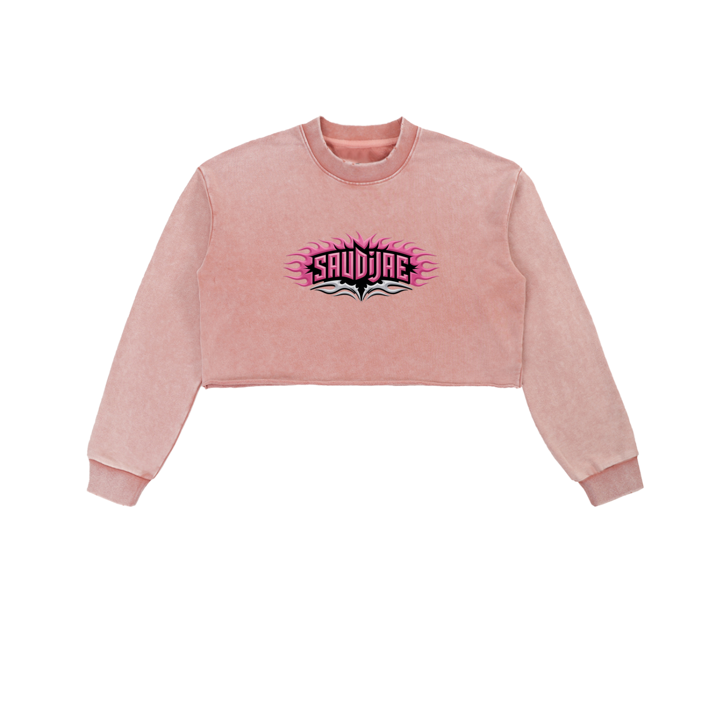 SaudiJae Snow Washed Raw Edge Cropped Sweatshirt