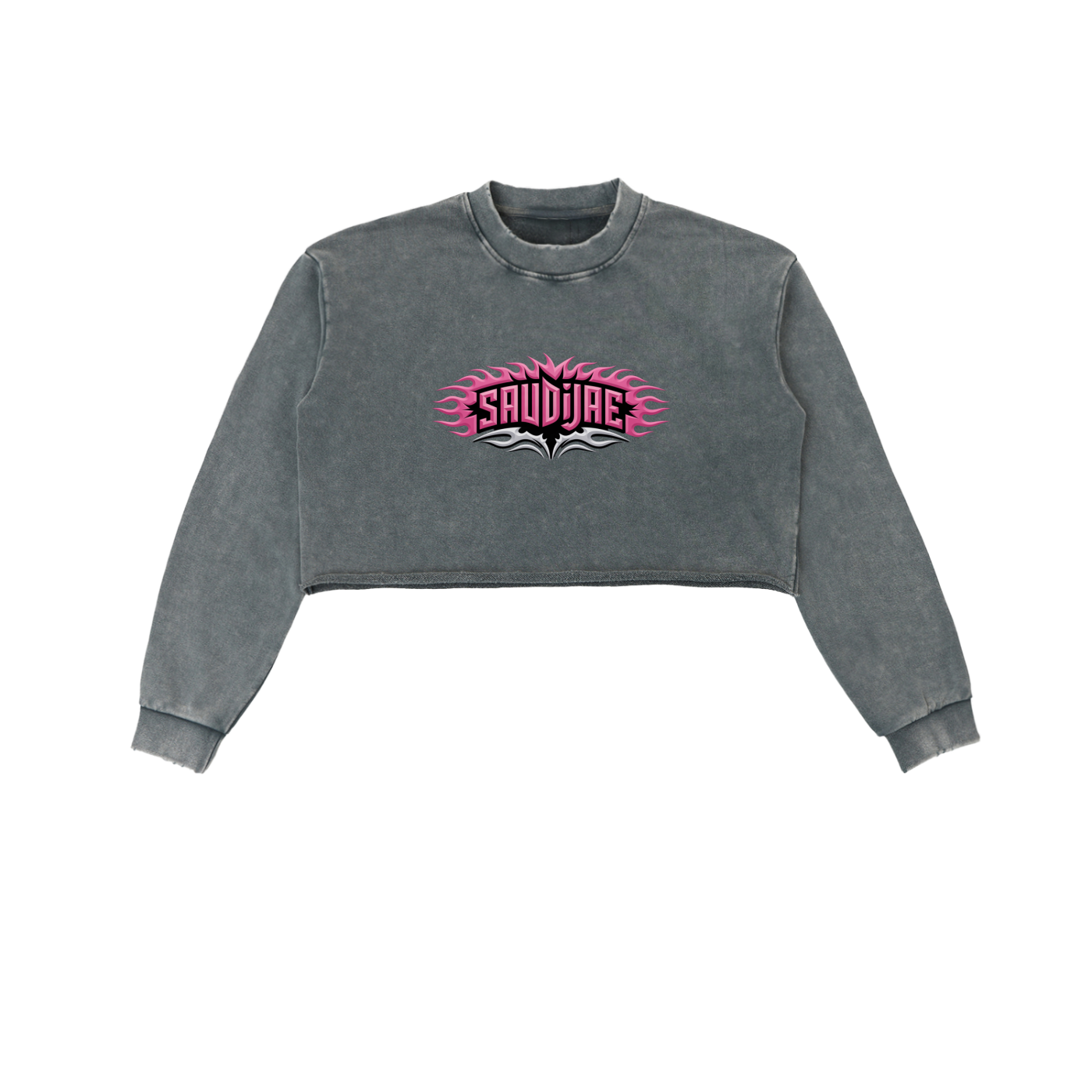 SaudiJae Snow Washed Raw Edge Cropped Sweatshirt