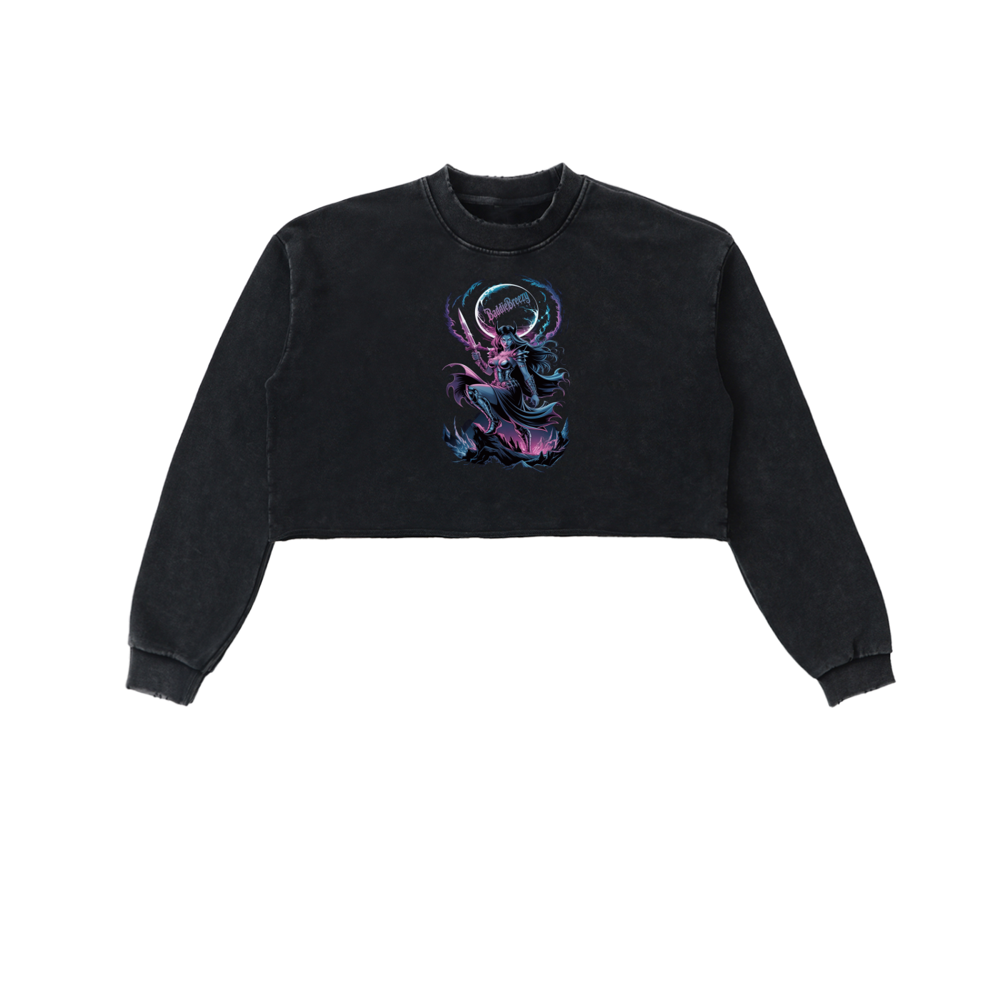 BaddieBreezy Snow Washed Raw Edge Cropped Sweatshirt