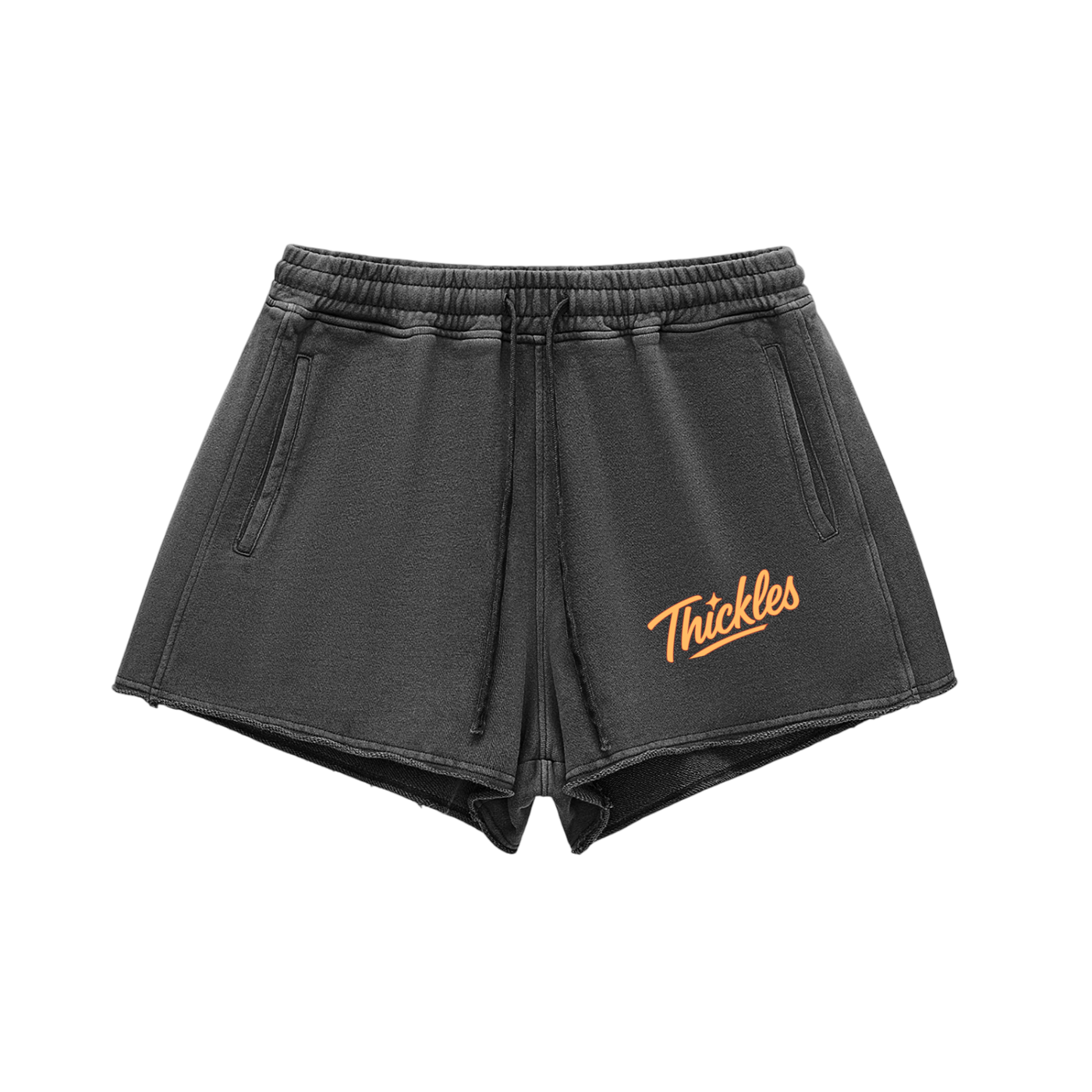 Thickles Snow Washed Raw Edge Drawstring Shorts