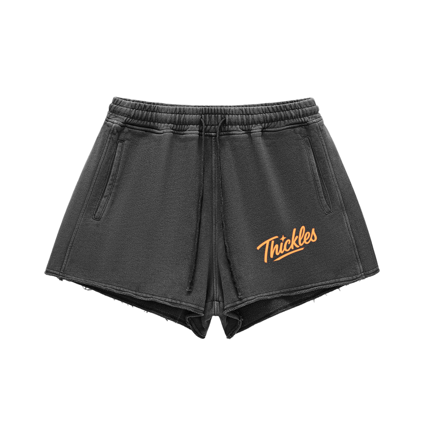Thickles Snow Washed Raw Edge Drawstring Shorts