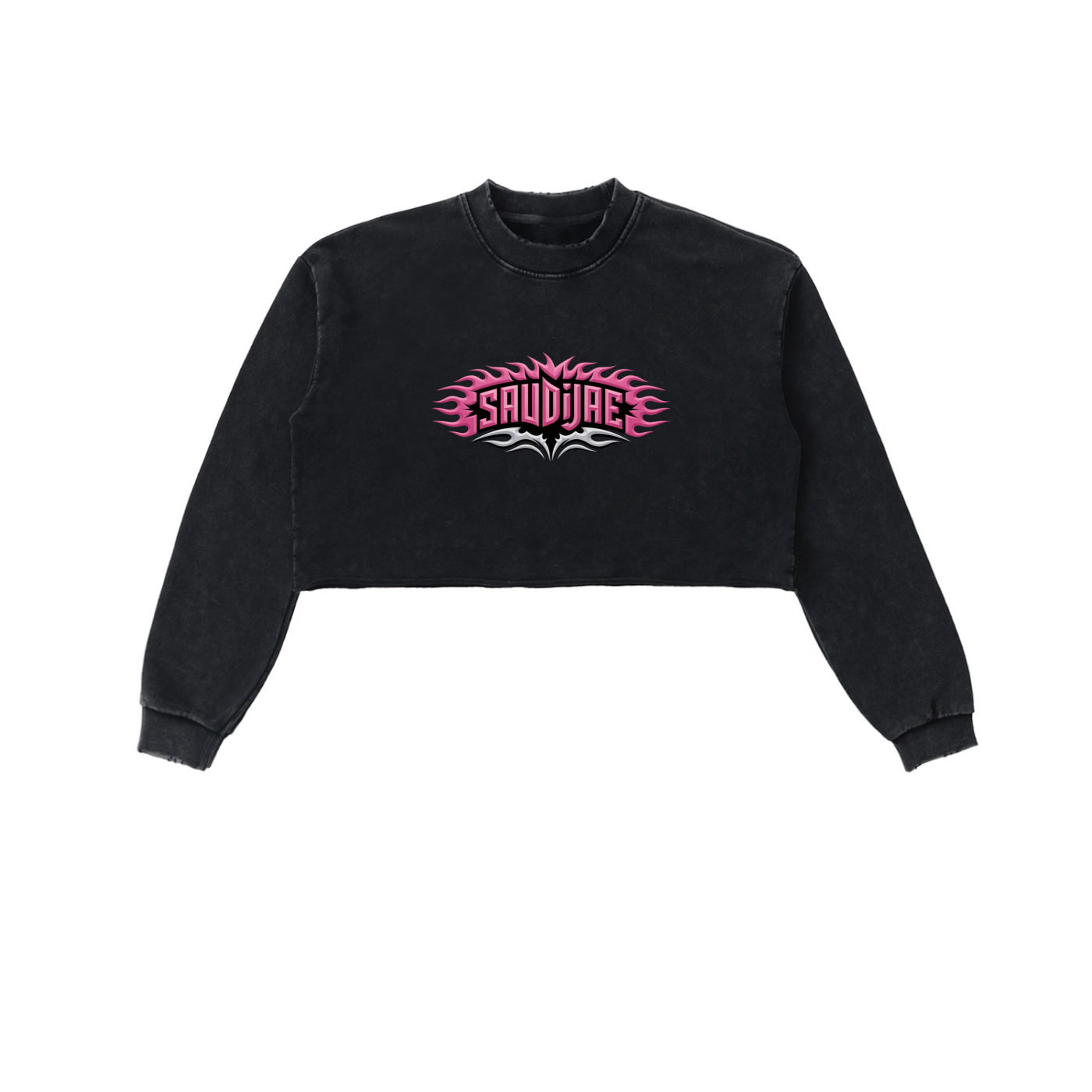 SaudiJae Snow Washed Raw Edge Cropped Sweatshirt