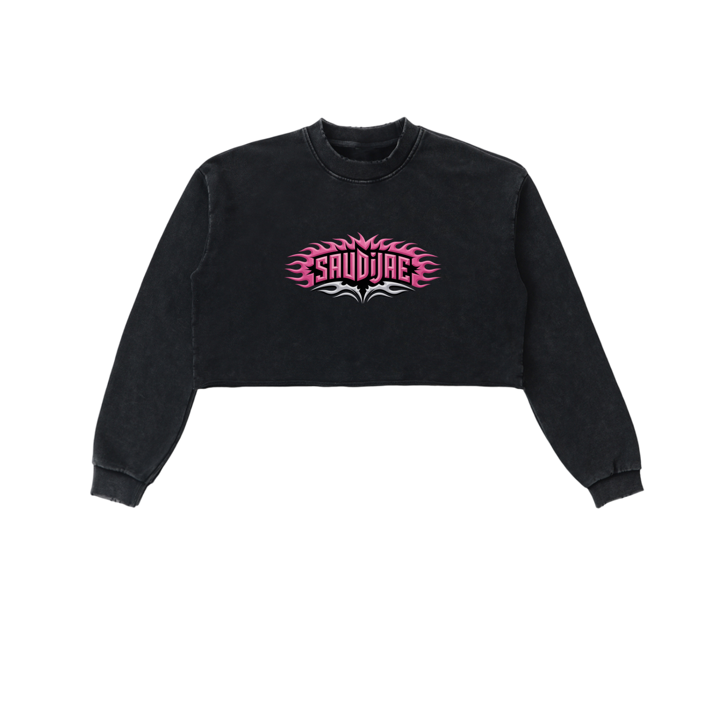SaudiJae Snow Washed Raw Edge Cropped Sweatshirt