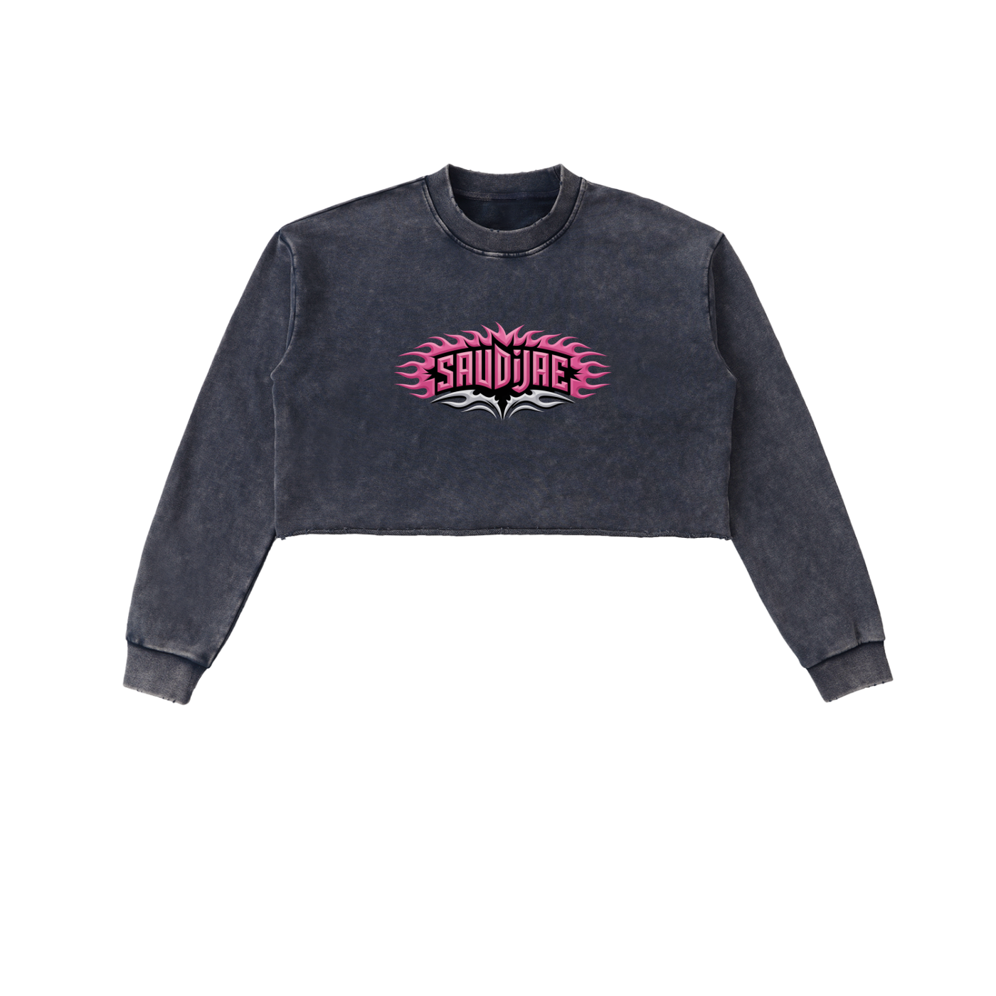 SaudiJae Snow Washed Raw Edge Cropped Sweatshirt