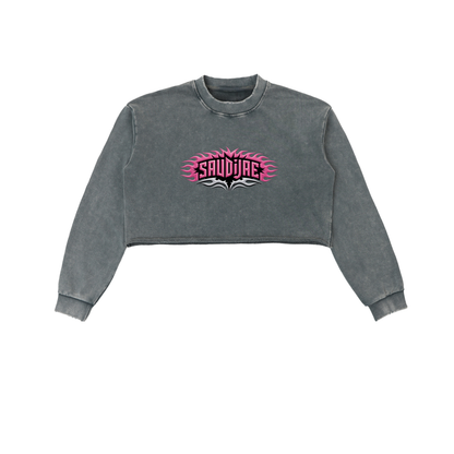SaudiJae Snow Washed Raw Edge Cropped Sweatshirt