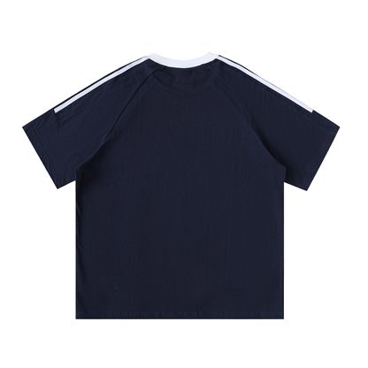Aonaran Varsity Contrast Tape Crewneck Cotton T-Shirt
