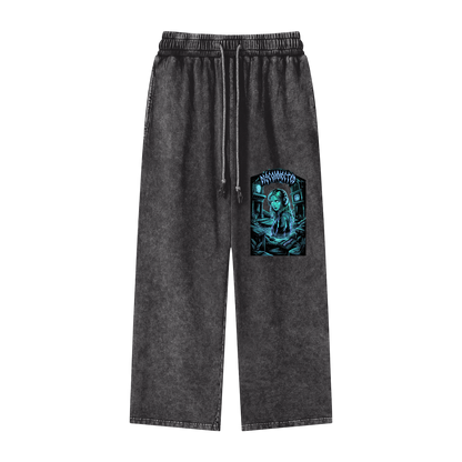 Disconnected Acid Wash Straight Leg Pants