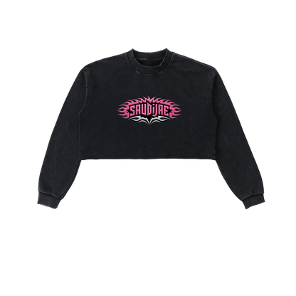 SaudiJae Snow Washed Raw Edge Cropped Sweatshirt