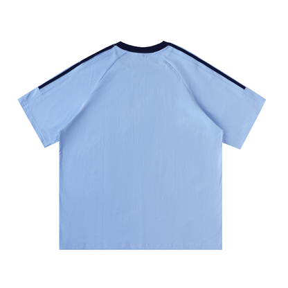 Aonaran Varsity Contrast Tape Crewneck Cotton T-Shirt