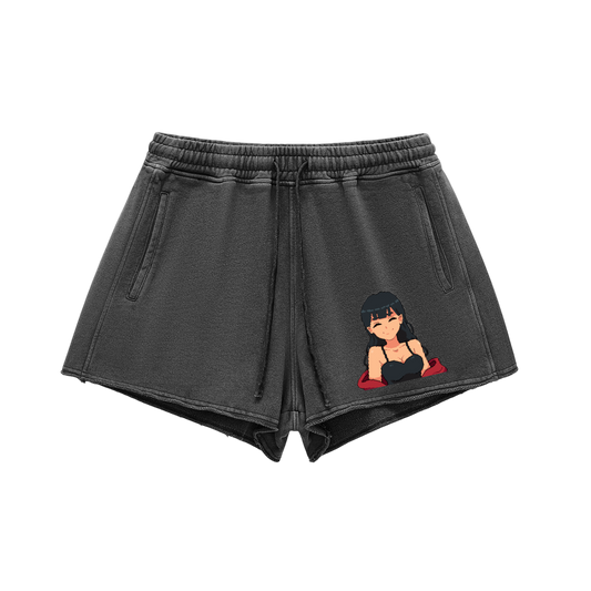 Heyitzmiks Snow Washed Raw Edge Drawstring Shorts